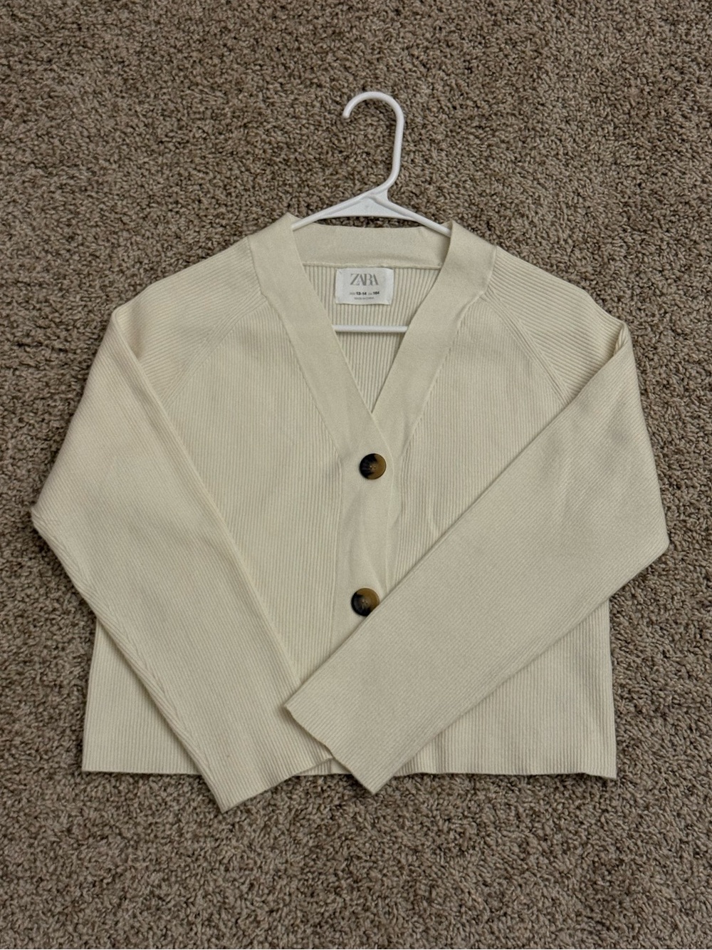 Zara Cream V-Neck Ribbed Button Cardigan